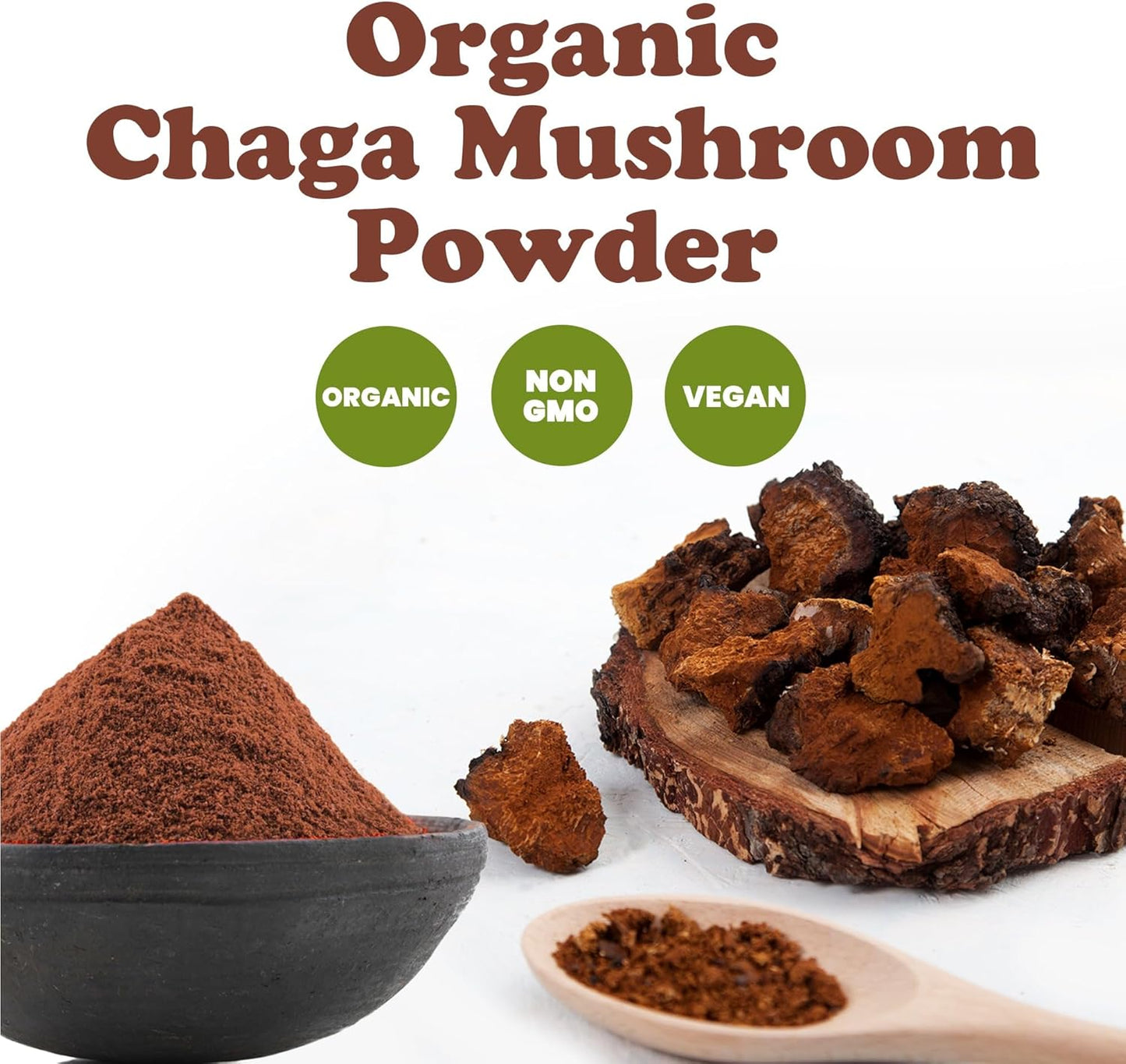 Organic Chaga Mushroom Powder 2.5 lbs - Vegan Superfood for Immunity & Wellness, Antioxidant-Rich, Non-GMO, Kosher