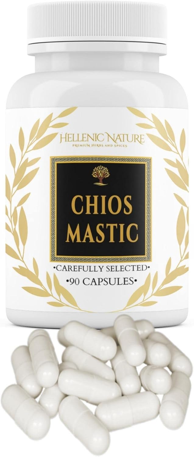 Organic Chios Mastic Gum Capsules for Health Improvement - Vegan Breath Care, Sugar-Free, Premium Herbs & Spices - Ideal for H Pylori, No Carb Diet