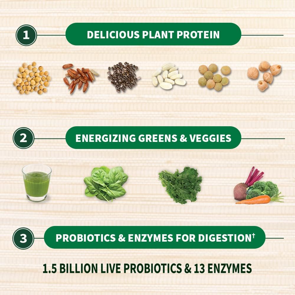 Organic Chocolate Protein Greens Powder, 22 oz - Vegan Meal Replacement Shake - Vanilla Pea Protein