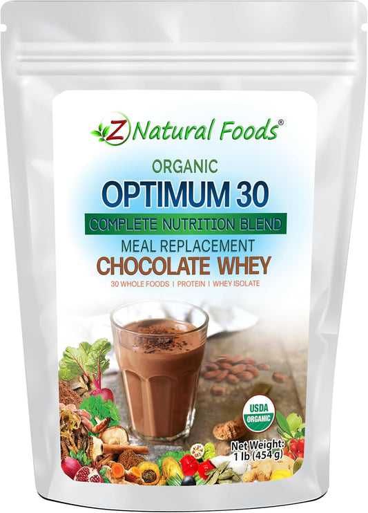 Organic Chocolate Whey Meal Replacement Powder by Z Natural Foods - Optimum 30 Formula