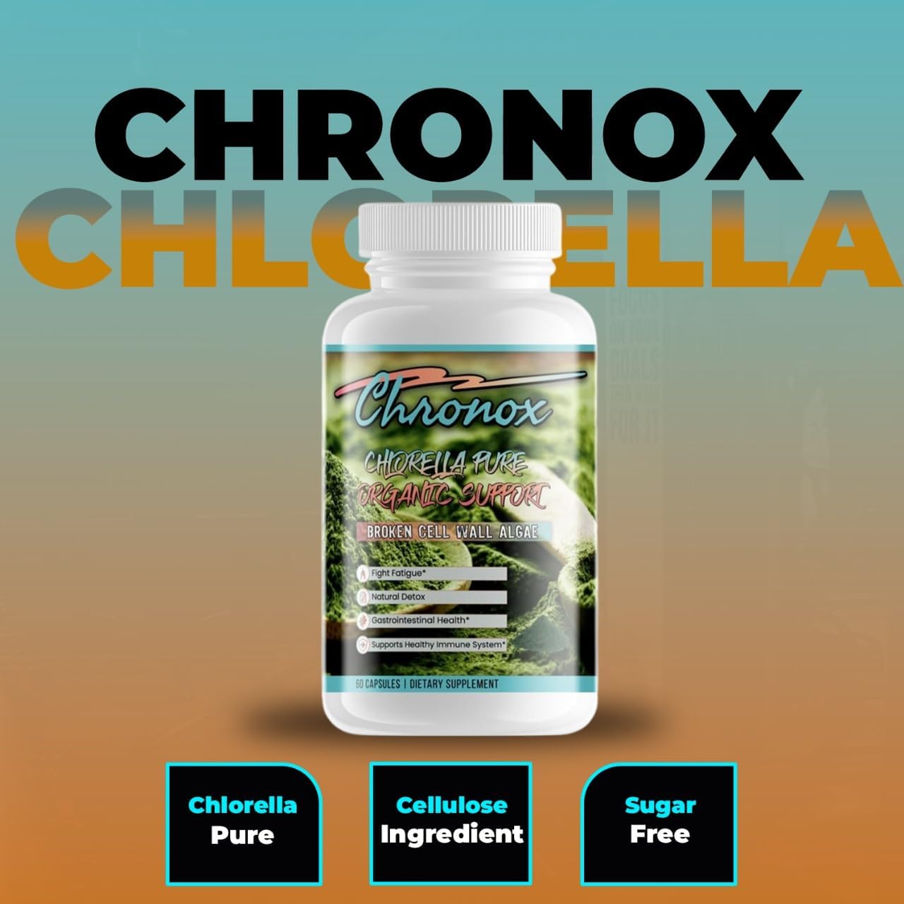 Organic Chronox Chlorella Supplement - 60 Capsules for Healthy Immune System & Reduced Fatigue - Broken Cell Wall Tablets - Top Dietary Supplement