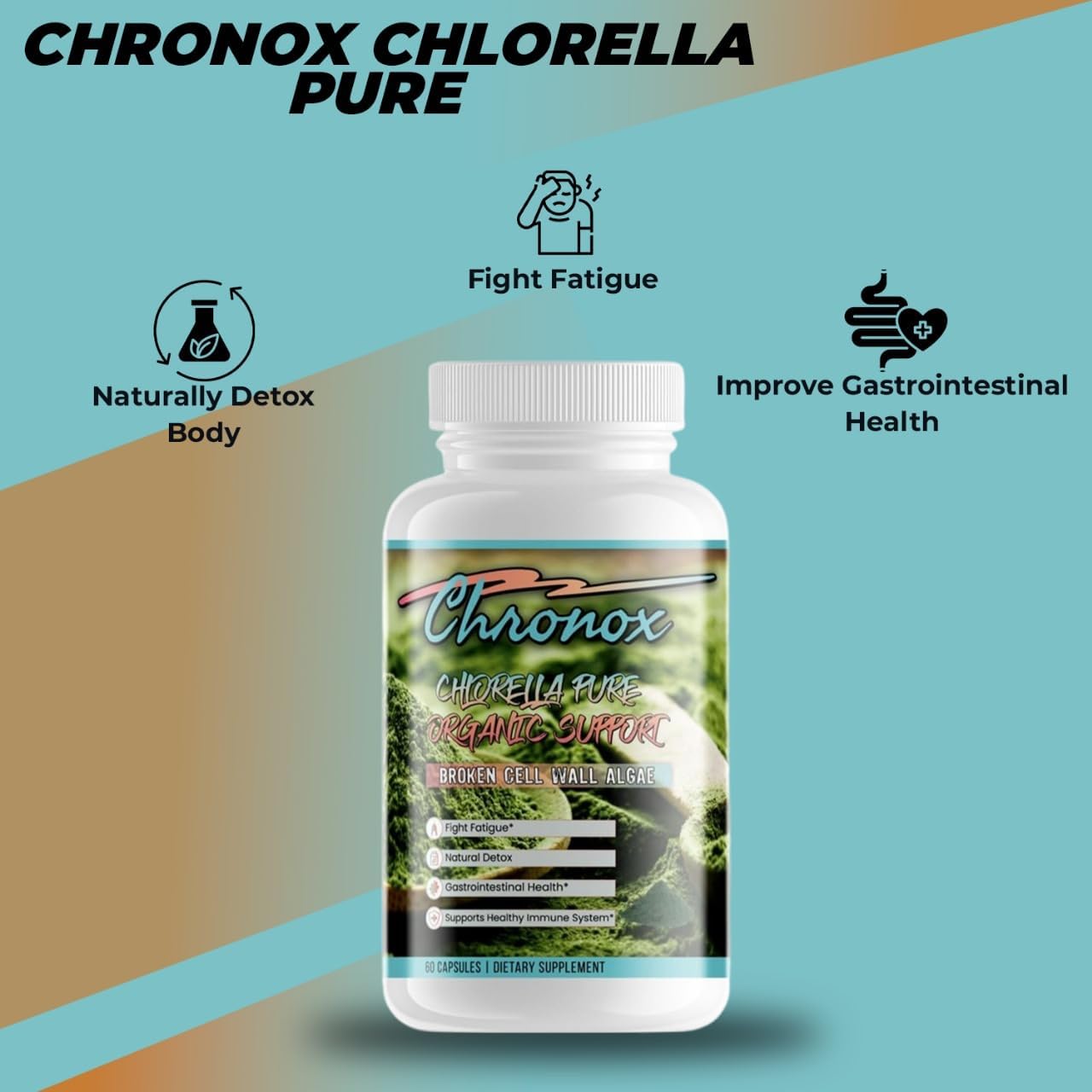 Organic Chronox Chlorella Supplement - 60 Capsules for Healthy Immune System & Reduced Fatigue - Broken Cell Wall Tablets - Top Dietary Supplement