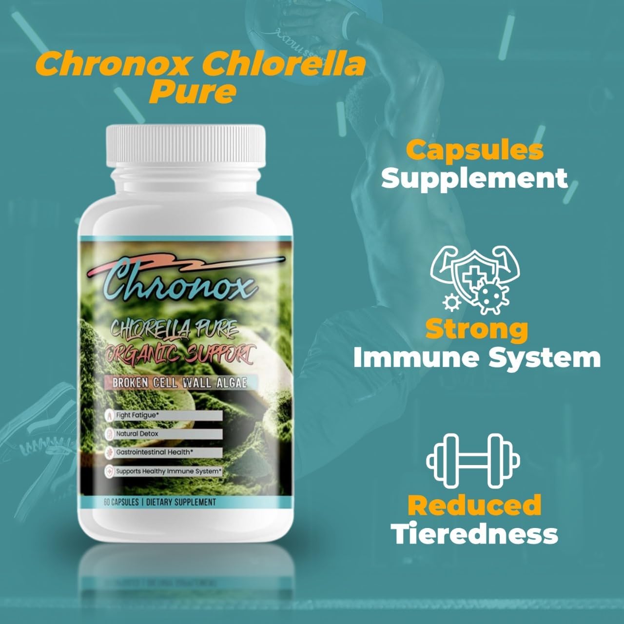 Organic Chronox Chlorella Supplement - 60 Capsules for Healthy Immune System & Reduced Fatigue - Broken Cell Wall Tablets - Top Dietary Supplement