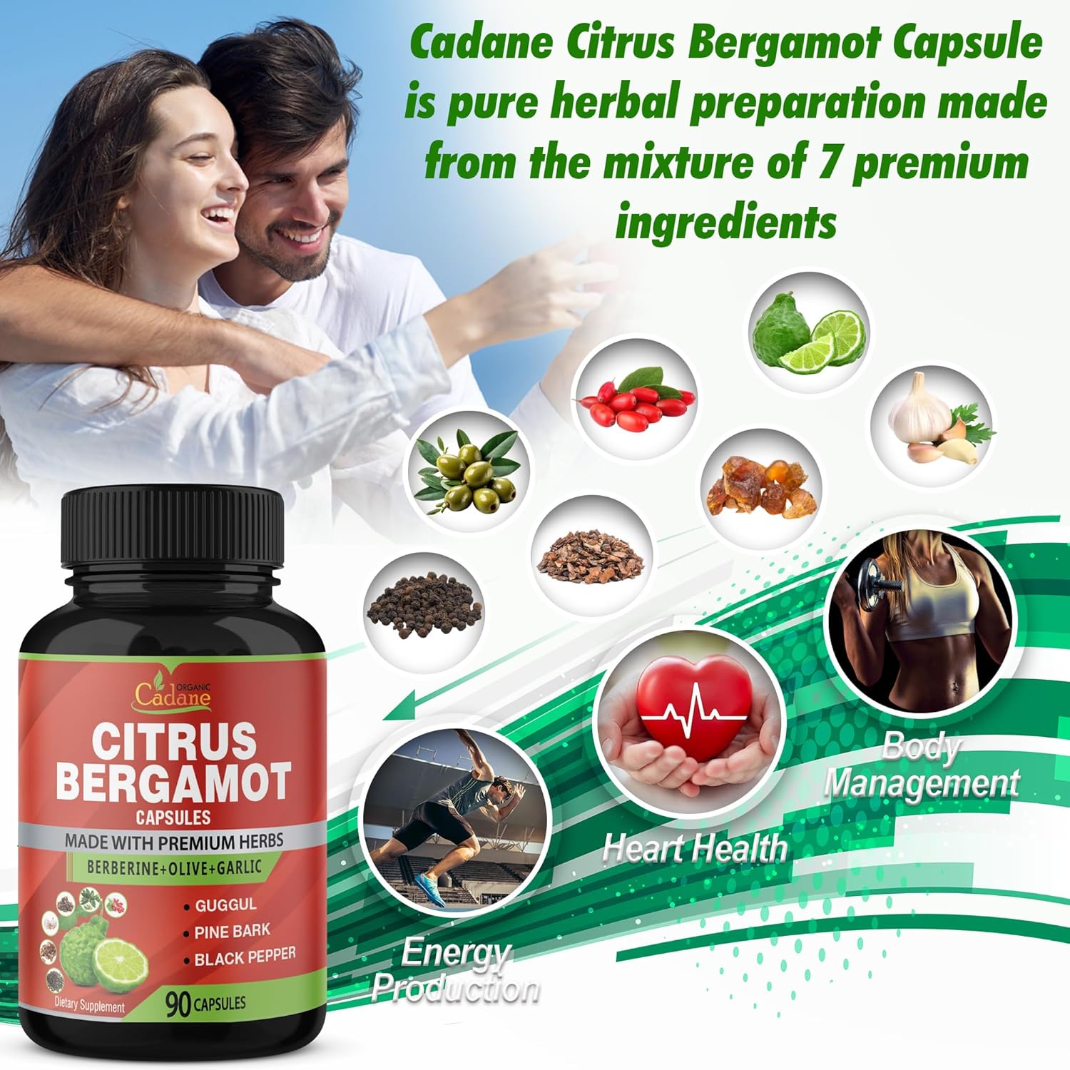 Organic Citrus Bergamot Capsules with Berberine, Olive, Guggul, Garlic, Pine Bark, Black Pepper - 90 Capsules, 3 Month Supply for Immune System & Overall Health