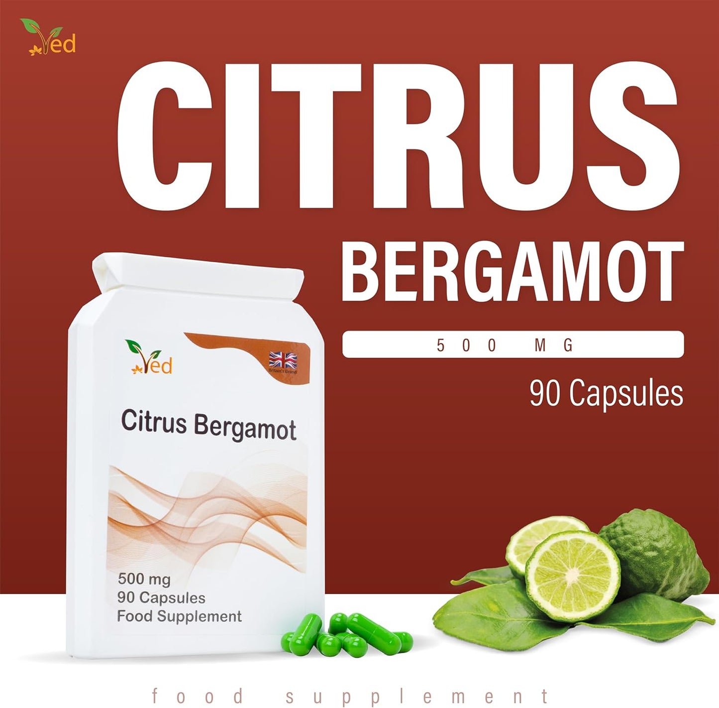 Organic Citrus Bergamot Extract Capsules - 500mg, 90 Count (3 Month Supply) by Ved