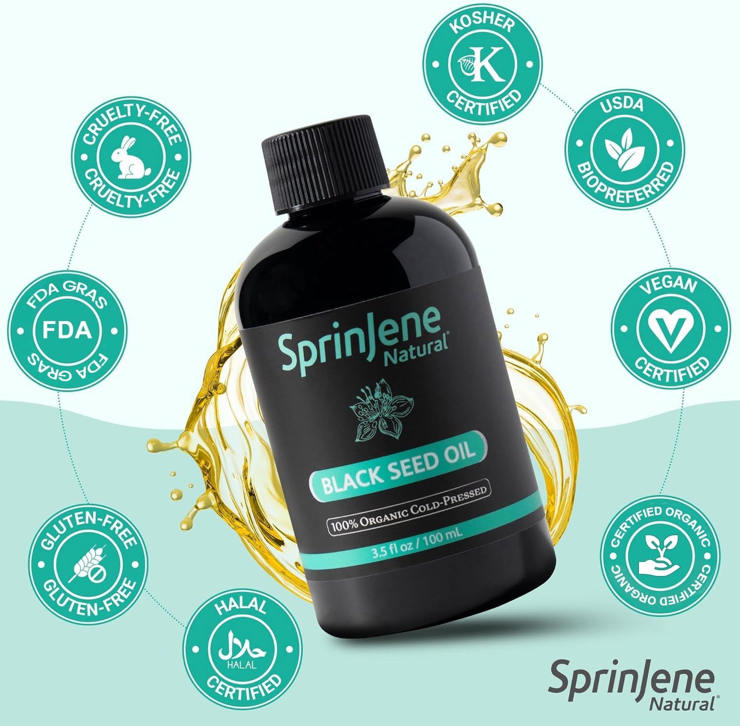 Organic Cold Pressed Black Seed Oil for Oral and Skin Health, 100% Pure Nigella Sativa, Omega 3 6 9, 3.5 fl oz