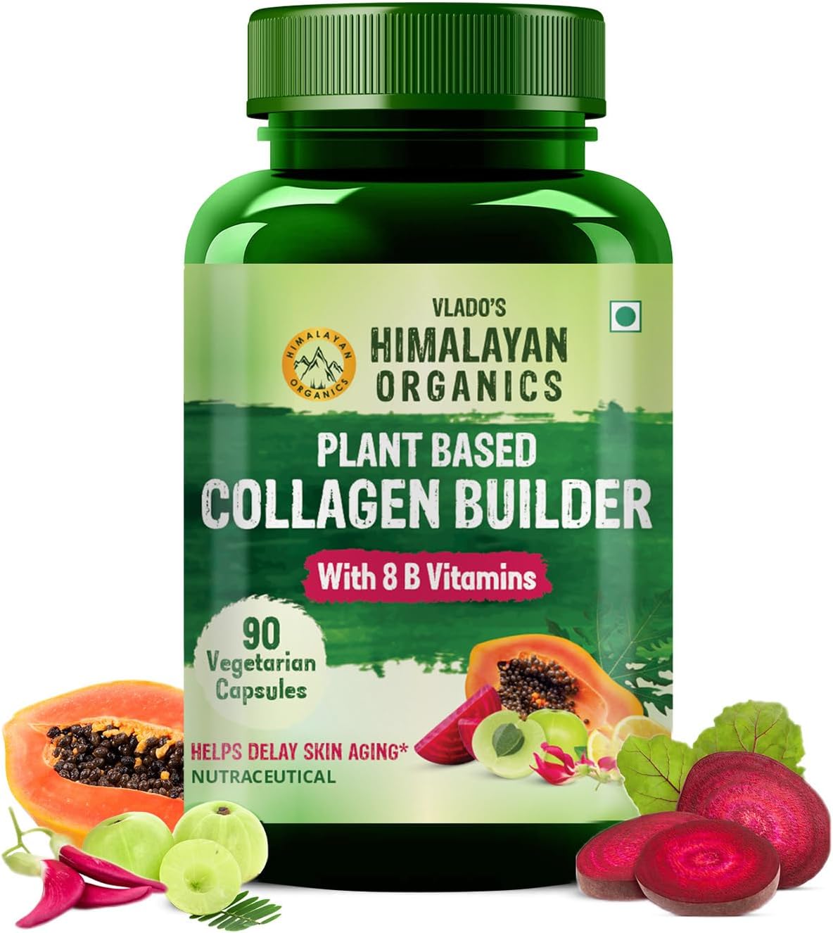 Organic Collagen Builder Capsules with Biotin and Vitamin C for Hair and Skin - 90 Veg Capsules by Himalayan Organics