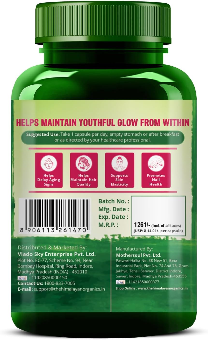 Organic Collagen Builder Capsules with Biotin and Vitamin C for Hair and Skin - 90 Veg Capsules by Himalayan Organics