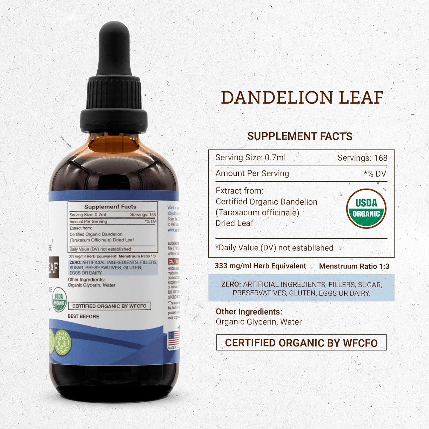 Organic Dandelion Leaf Extract Drops for Digestive Health - 4 oz, Alcohol-Free & High-Potency Formula from Certified USDA Organic Dandelion Leaf