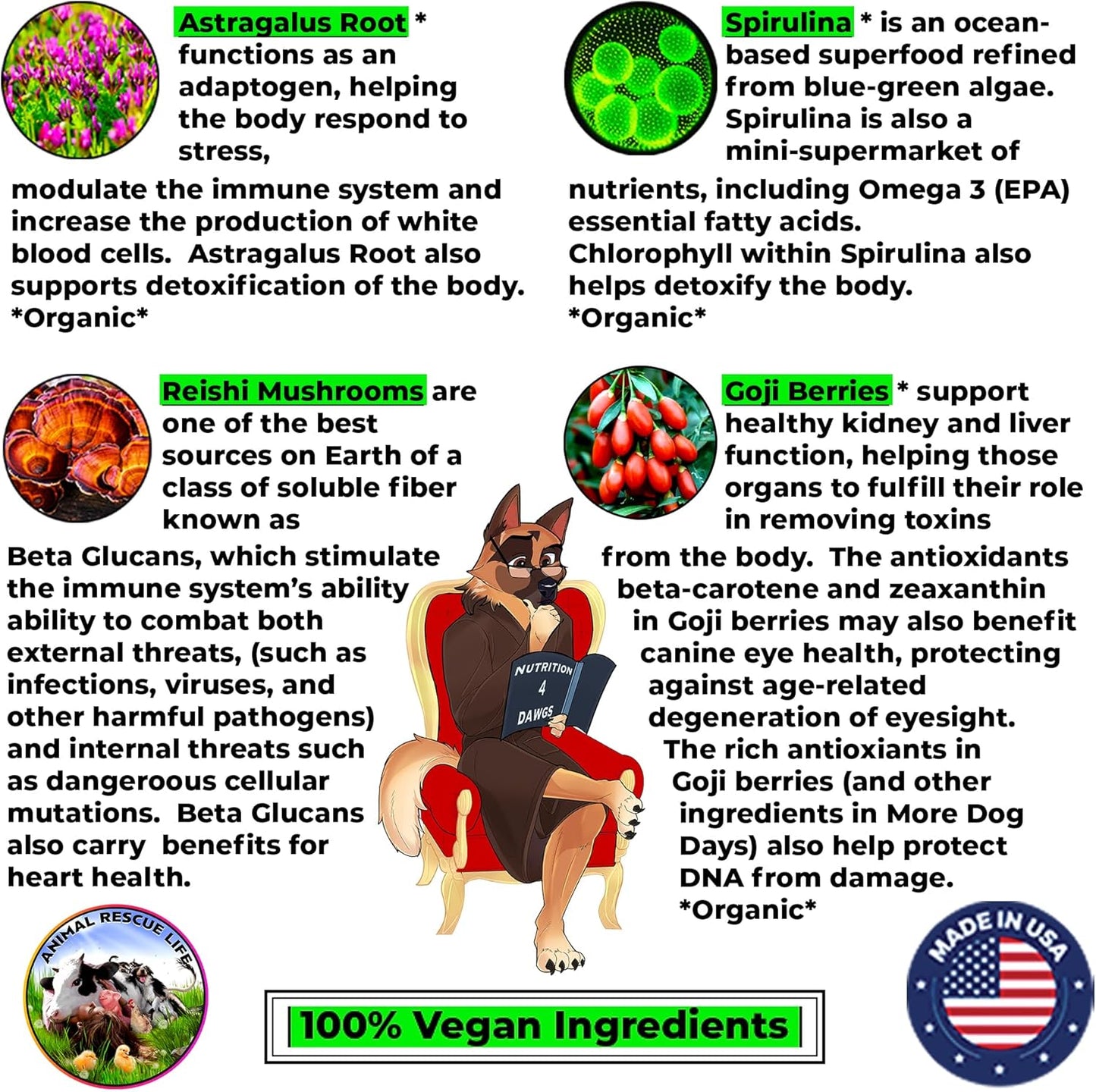 Organic Dog Anti-Aging & Immune Support Supplement with Medicinal Plants & Mushroom Extracts