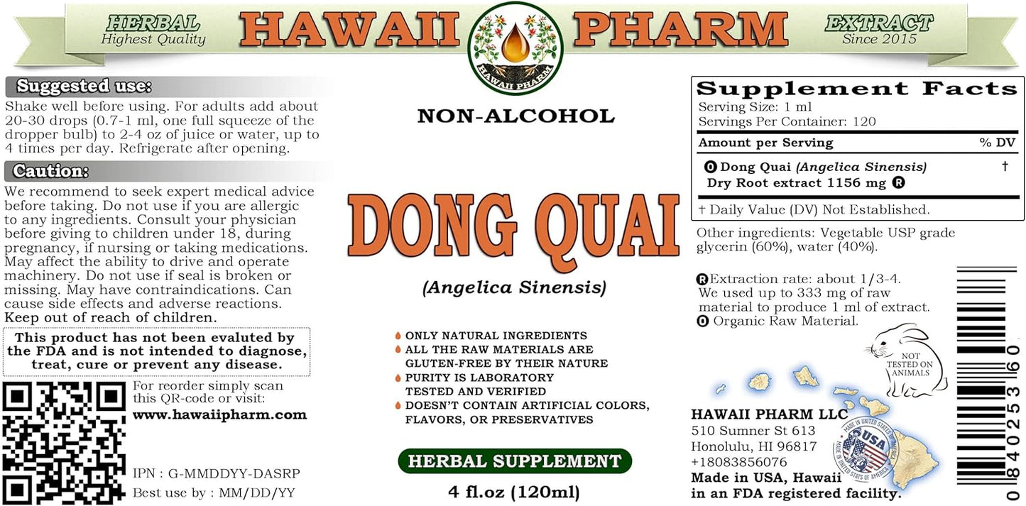 Organic Dong Quai Liquid Extract - Alcohol-Free Glycerite Supplement - 8 oz - Hawaii Pharm