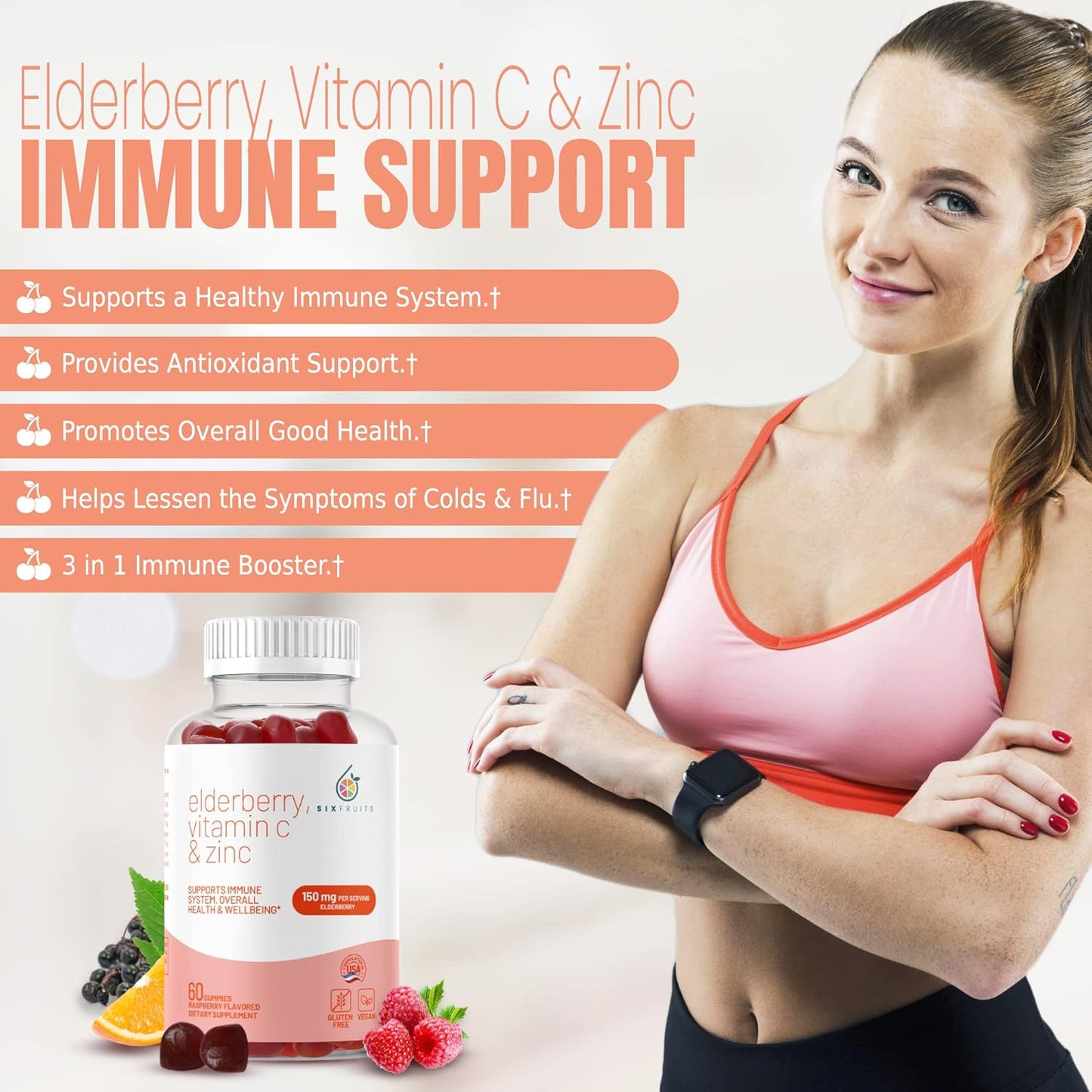 Organic Elderberry Gummies for Adults with Zinc, Vitamin C - Immunity Support Supplement