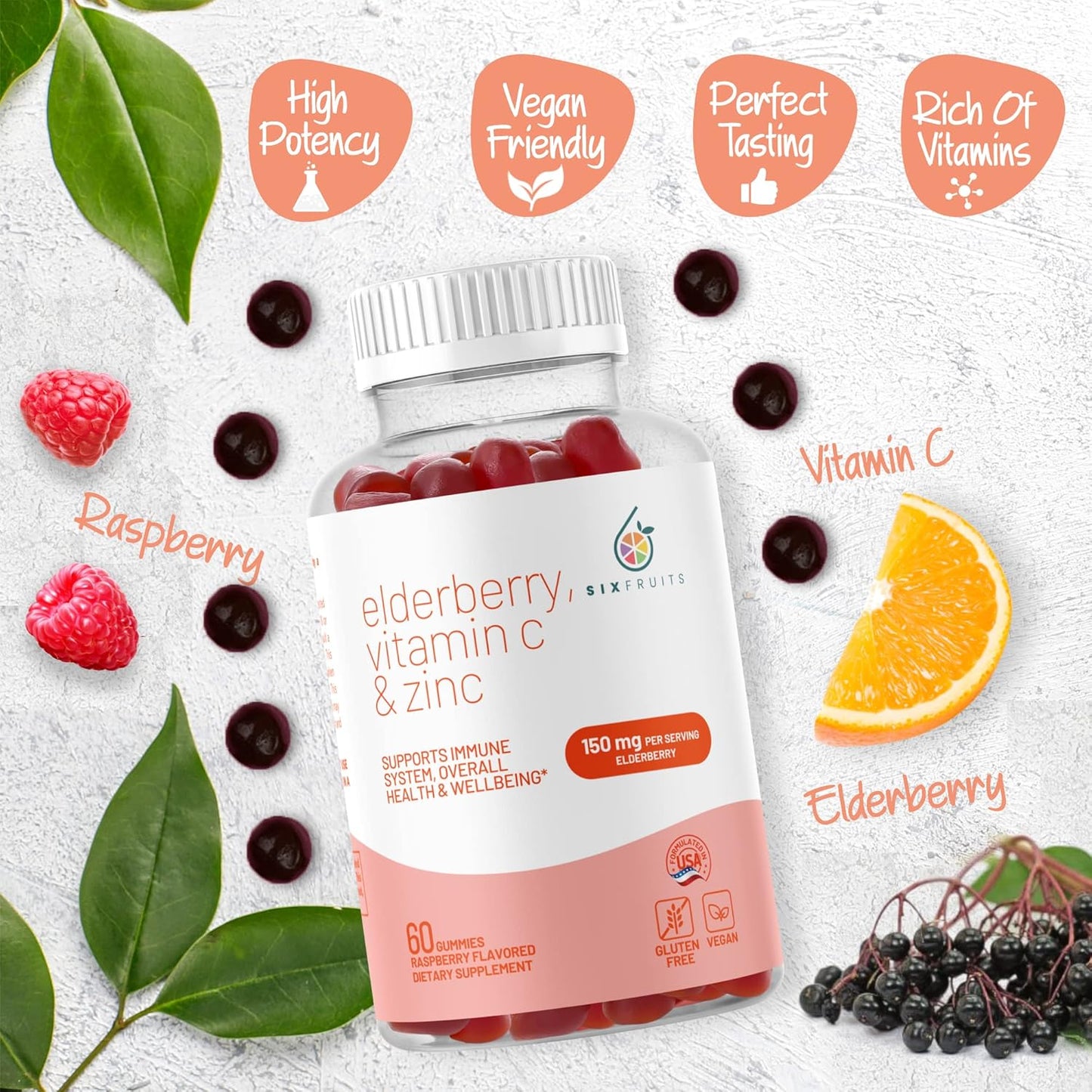 Organic Elderberry Gummies for Adults with Zinc, Vitamin C - Immunity Support Supplement