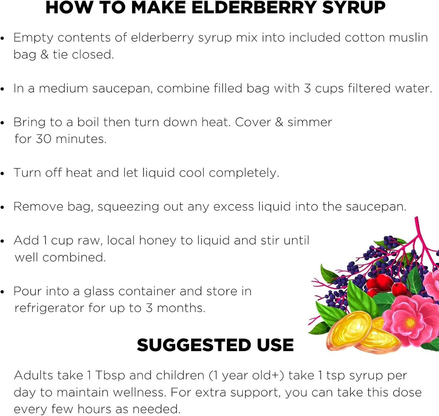 Organic Elderberry Syrup Kit with Immune Support Herbs, Makes 24 oz, USDA Certified, Includes Cotton Brew Bag, Bulk 4 oz Kit