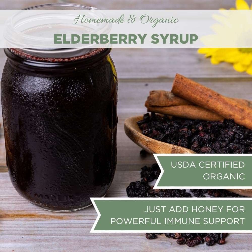 Organic Elderberry Syrup Kit with Immune Support Herbs, Makes 24 oz, USDA Certified, Includes Cotton Brew Bag, Bulk 4 oz Kit