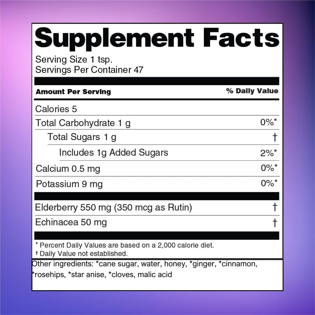 Organic Elderberry Syrup with Echinacea, Rosehips, and Honey - Immune Wellness Support - USA-Made - Gluten-Free