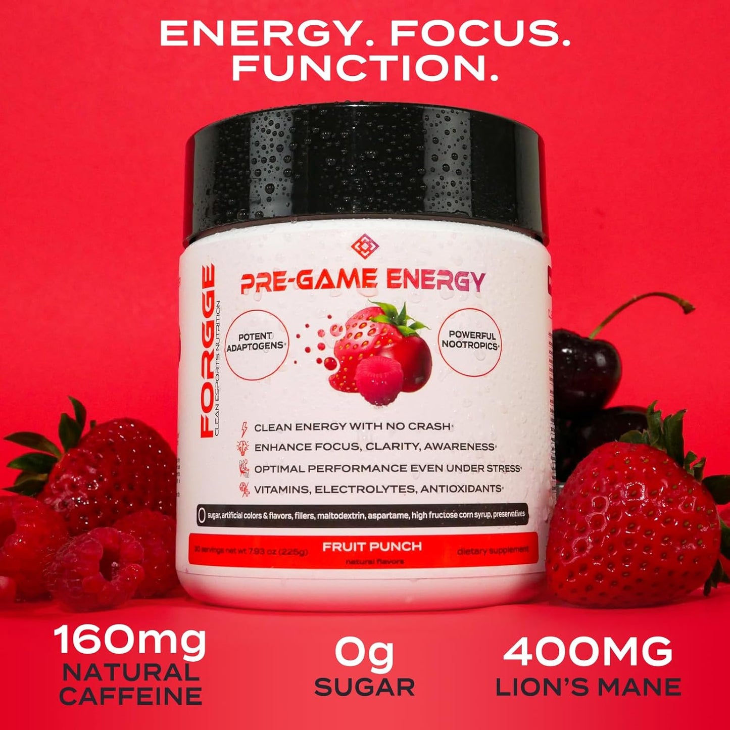 Organic Energy Drink Powder with Lion’s Mane & Nootropics - Focus Blend with Vitamins & Electrolytes - Natural Caffeine, Sugar Free (Fruit Punch)