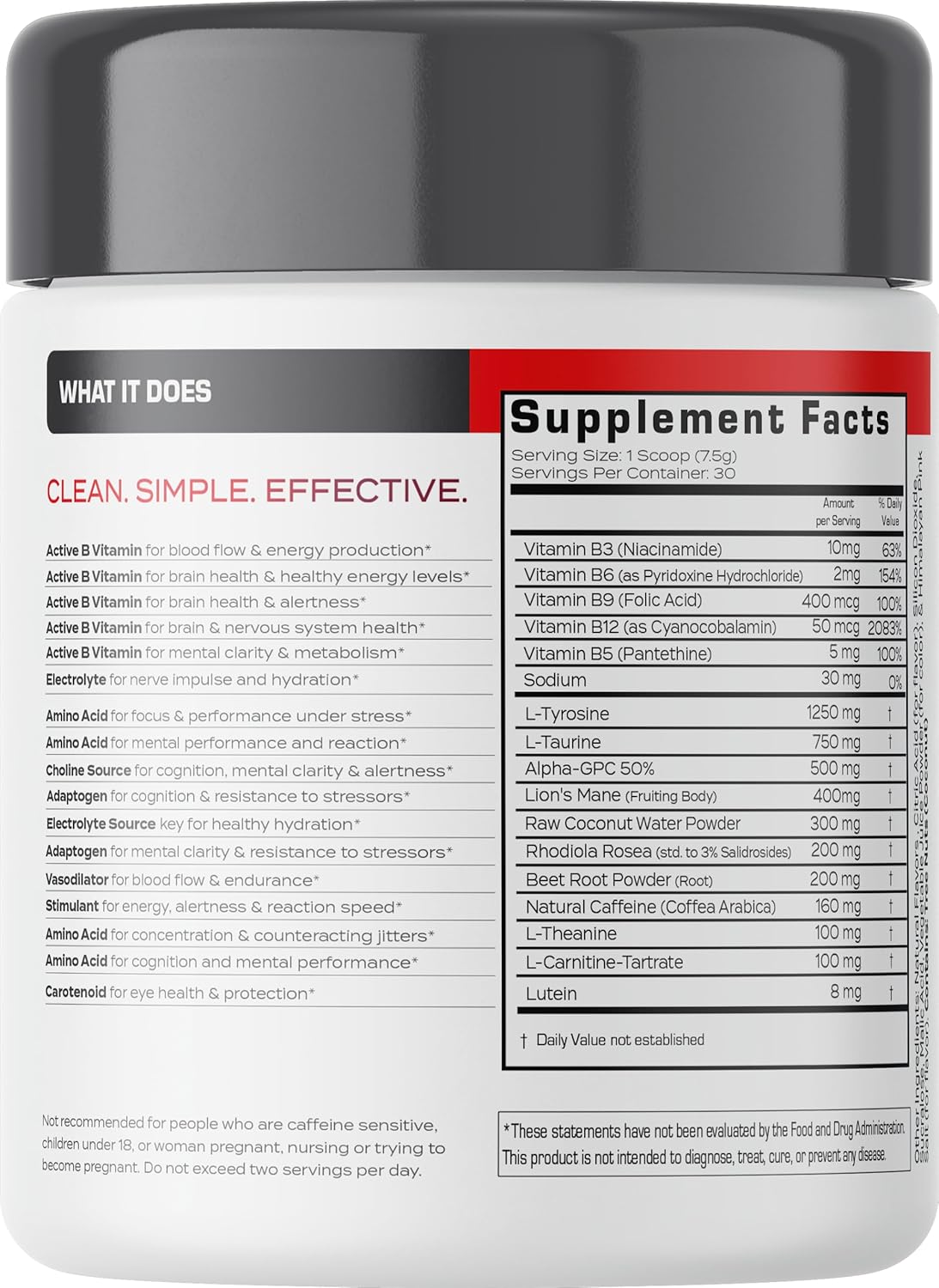 Organic Energy Drink Powder with Lion’s Mane & Nootropics - Focus Blend with Vitamins & Electrolytes - Natural Caffeine, Sugar Free (Fruit Punch)
