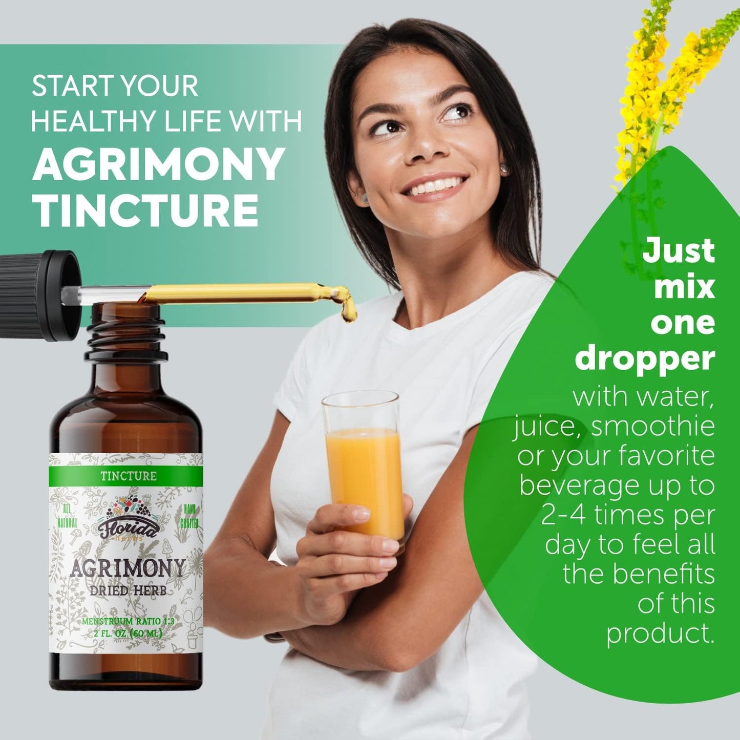 Organic Florida Herbs Agrimony Tincture Extract - Agrimonia Eupatoria Supplement