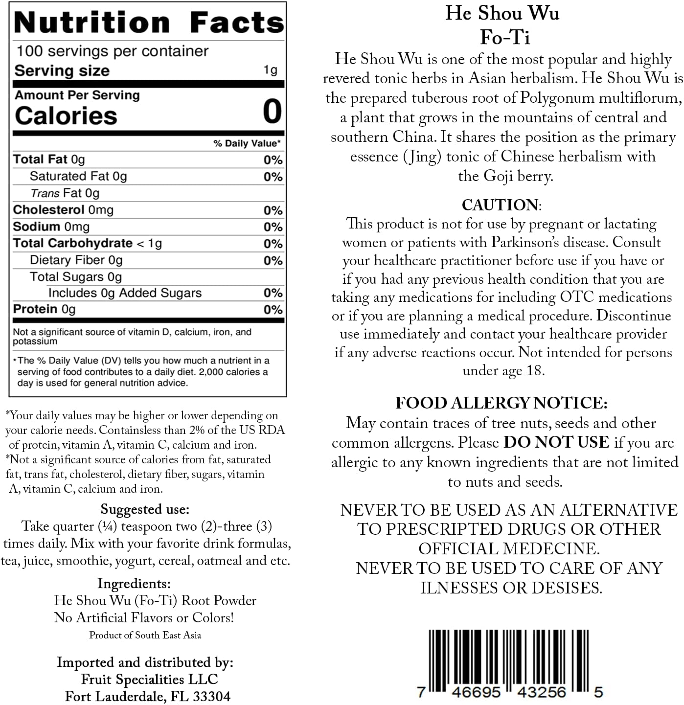 Organic Fo-Ti Root Powder - Pure He Shou Wu Supplement (3.52 oz)
