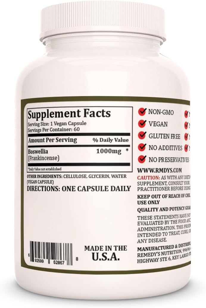 Organic Frankincense Extract Powder Capsules | 1,000mg, 60 Vegan Herbal Supplements | Non-GMO, Gluten/Dairy Free | 2 Month Supply
