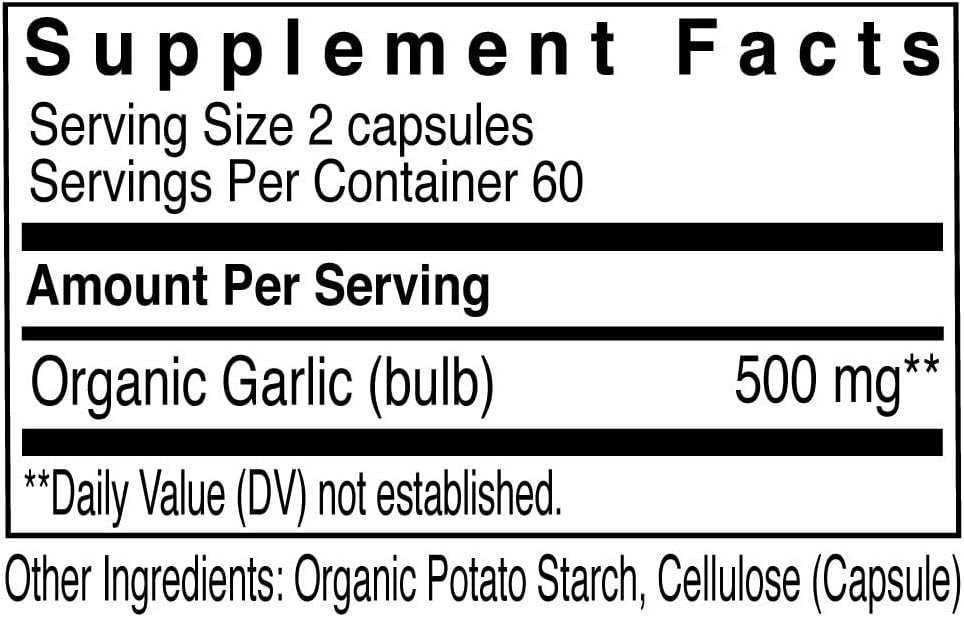 Organic Garlic Capsules for Heart Health & Immune System Support - 120 Vegan Capsules by Rejuvenation Therapeutics