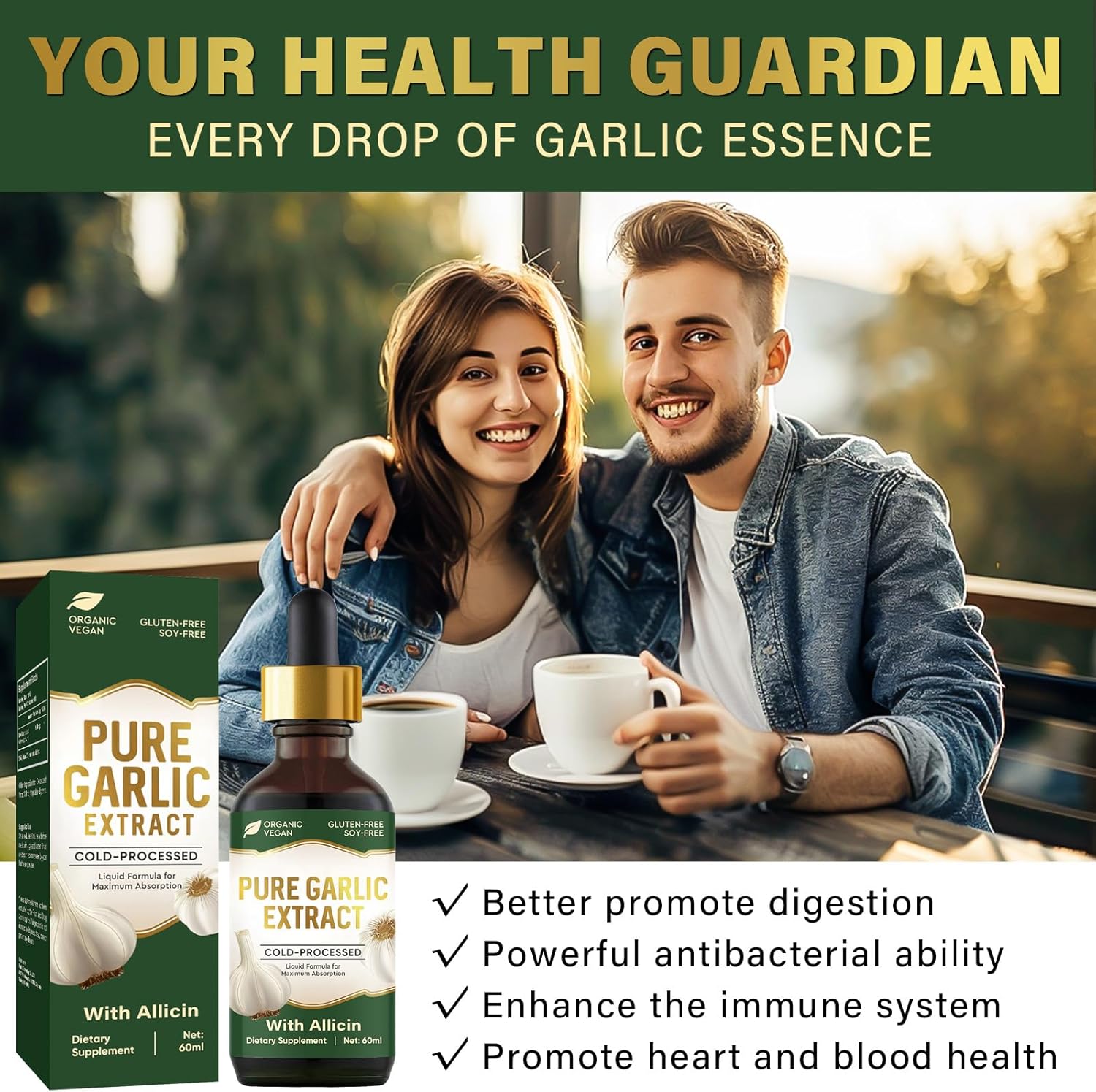 Organic Garlic Oil Supplements with Allicin for Immune Support - Vegan-Friendly Garlic Extract with Natural Minerals