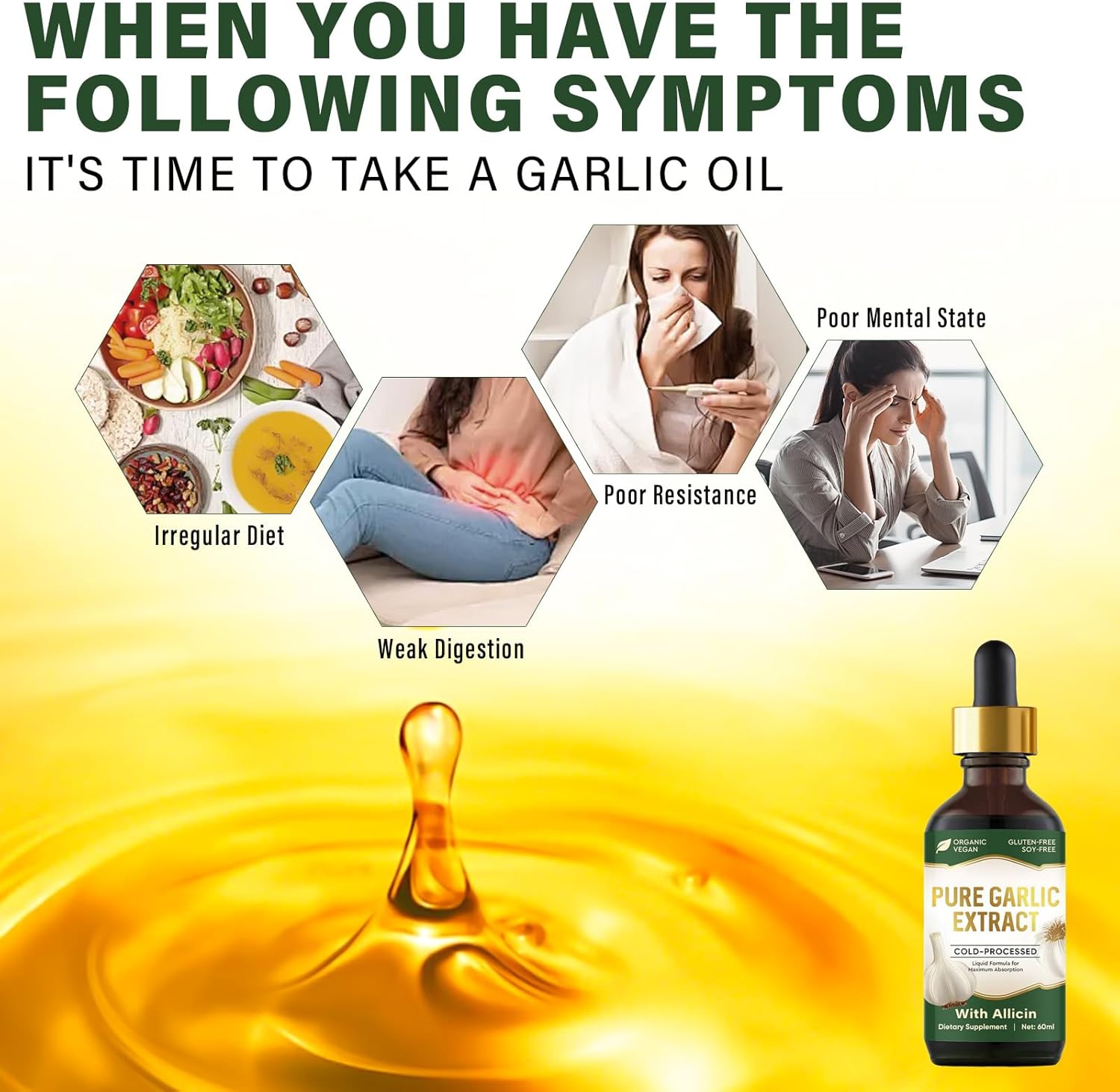 Organic Garlic Oil Supplements with Allicin for Immune Support - Vegan-Friendly Garlic Extract with Natural Minerals