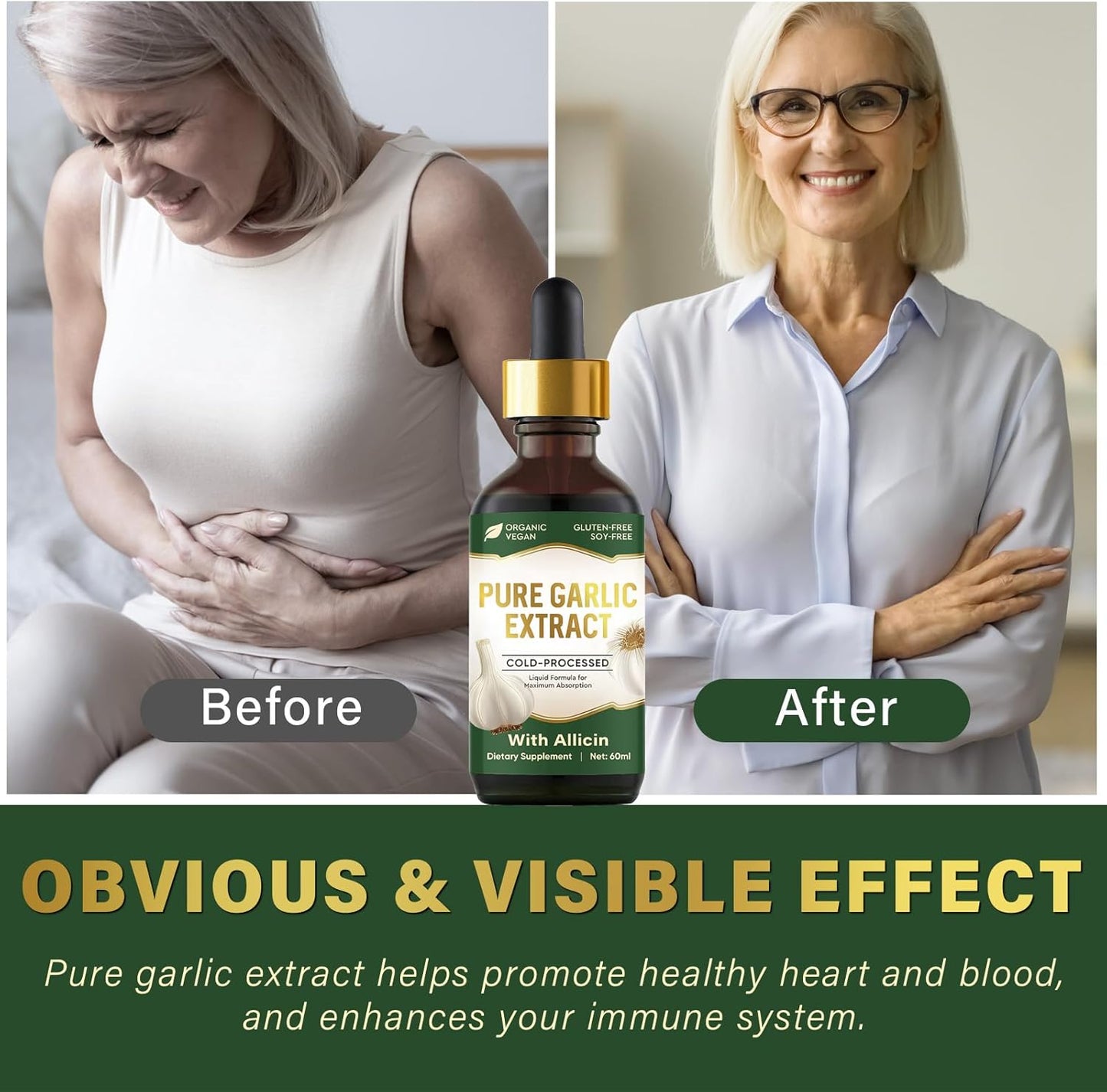 Organic Garlic Oil Supplements with Allicin for Immune Support - Vegan-Friendly Garlic Extract with Natural Minerals