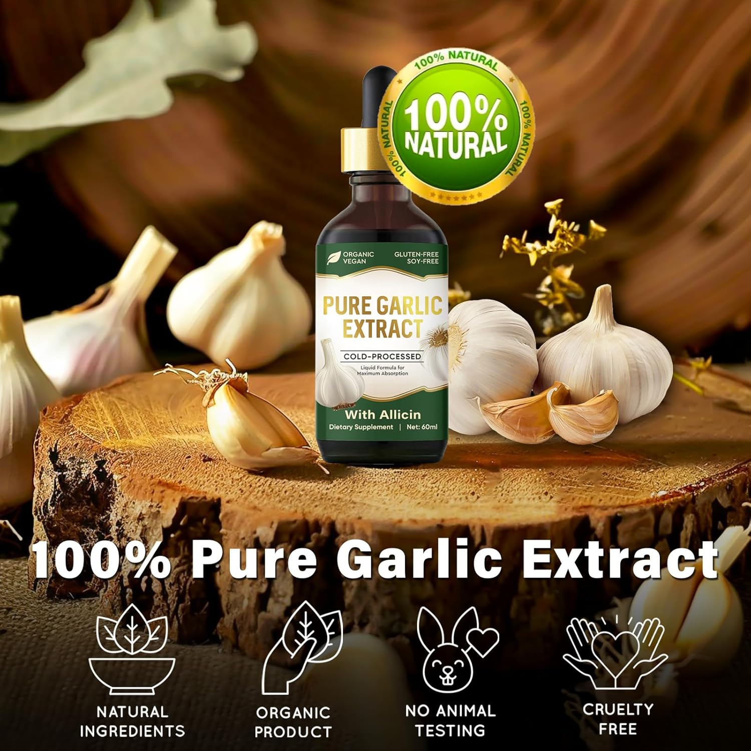 Organic Garlic Oil Supplements with Allicin for Immune Support - Vegan-Friendly Garlic Extract with Natural Minerals