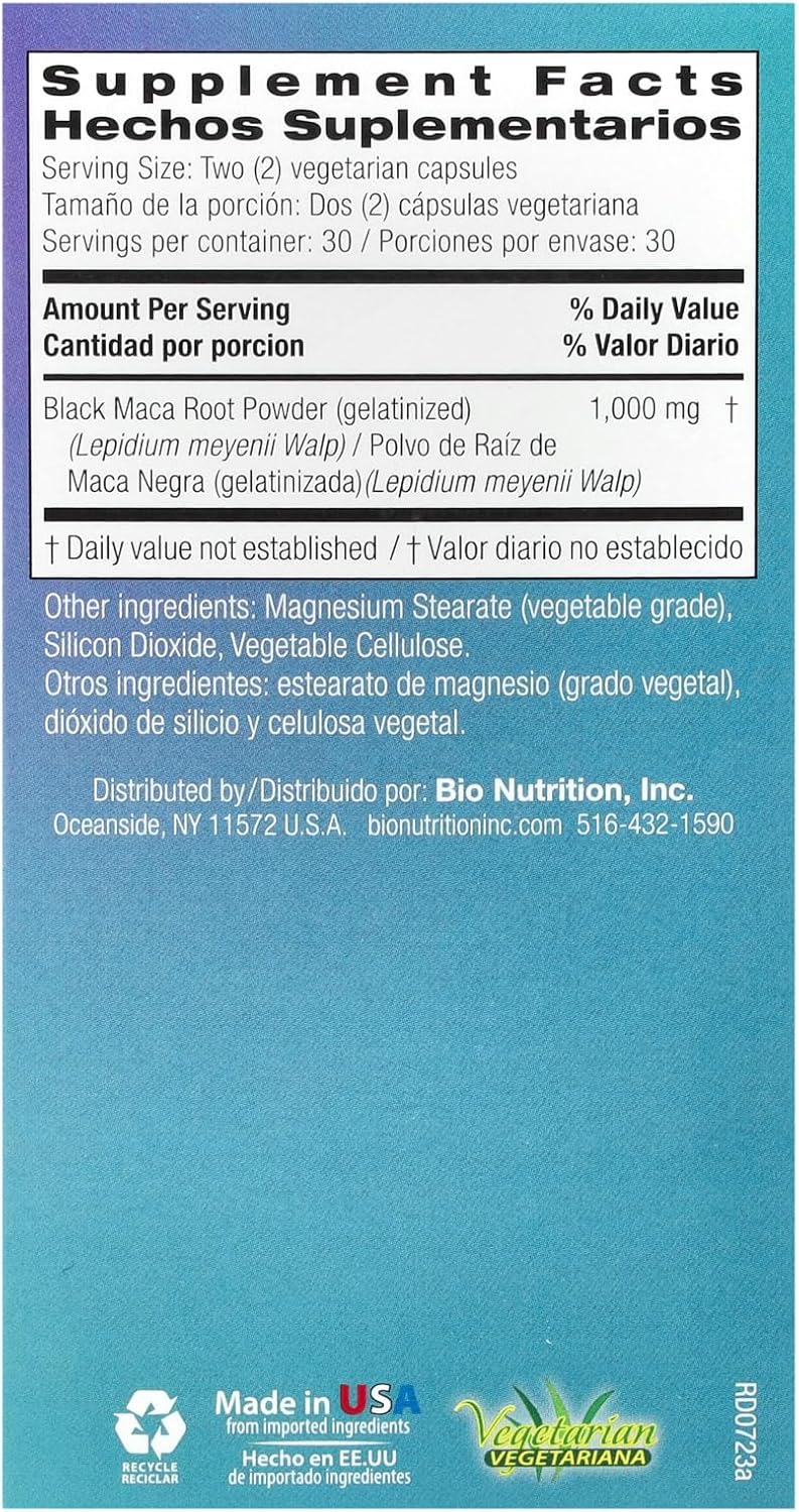 Organic Gelatinized Black Maca Capsules - 1,500mg per Serving - Energy Boost with Calcium, Magnesium, and Phosphorus - 60 Vegetarian Capsules