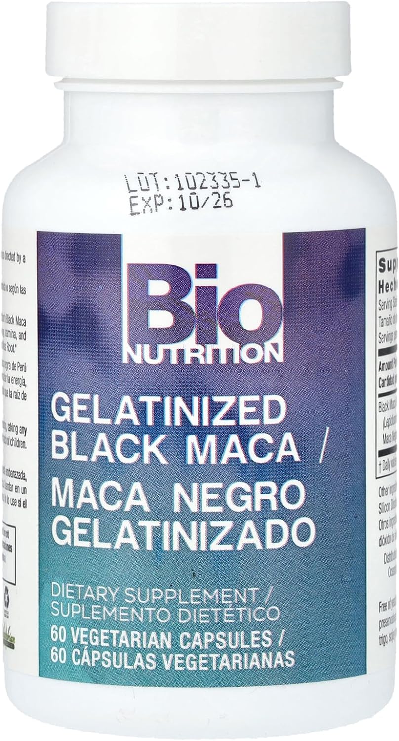 Organic Gelatinized Black Maca Capsules - 1,500mg per Serving - Energy Boost with Calcium, Magnesium, and Phosphorus - 60 Vegetarian Capsules