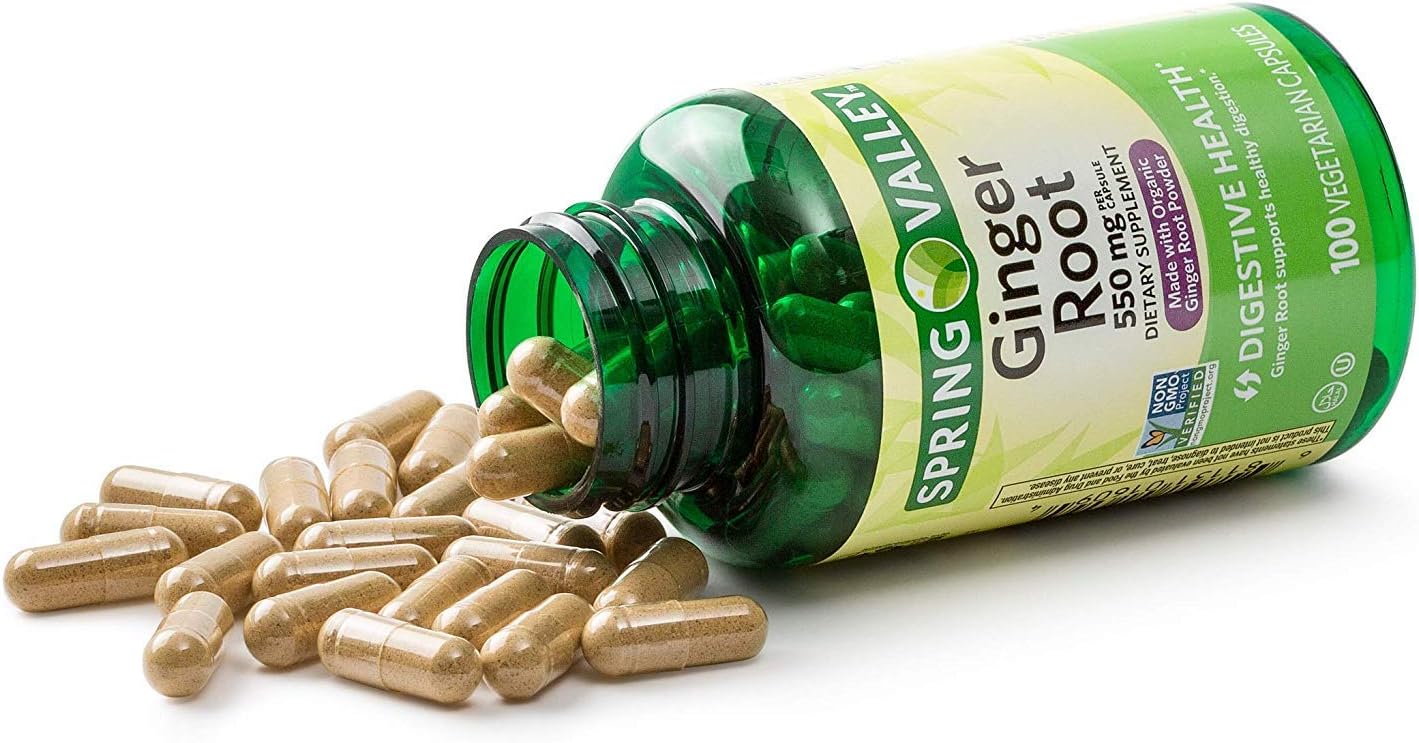 Organic Ginger Root Powder Capsules - 550mg, 100 Vegetarian Capsules by Spring Valley