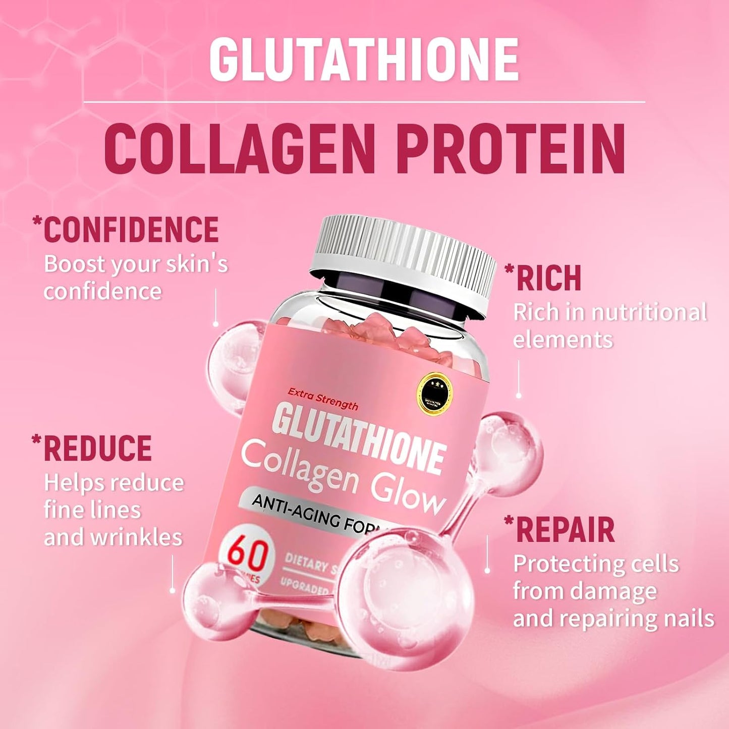 Organic Glow Gummies for Women - Collagen & Glutathione Blend for Dark Spots - Korean Skin Vitamins (1 Bottle)