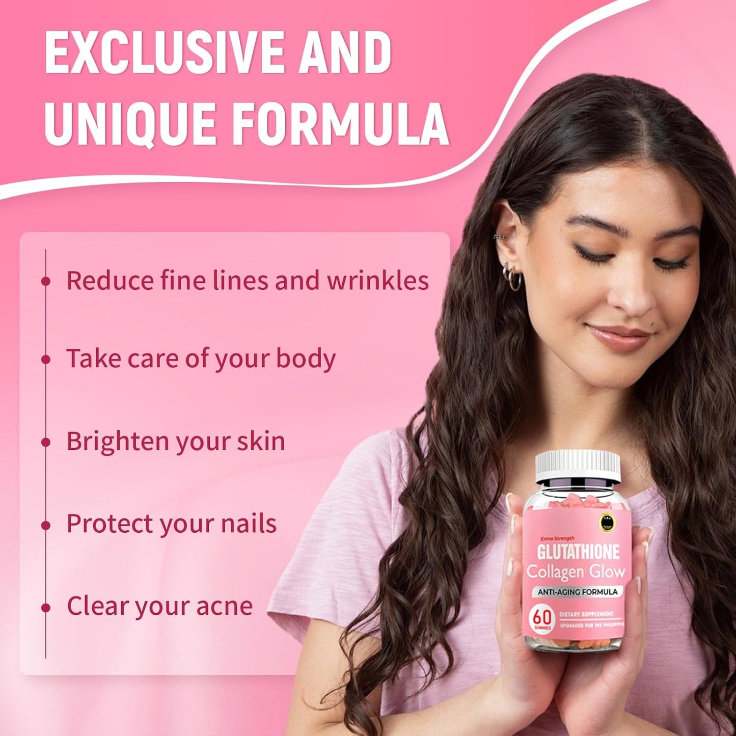 Organic Glow Gummies for Women - Collagen & Glutathione Blend for Dark Spots - Korean Skin Vitamins (1 Bottle)