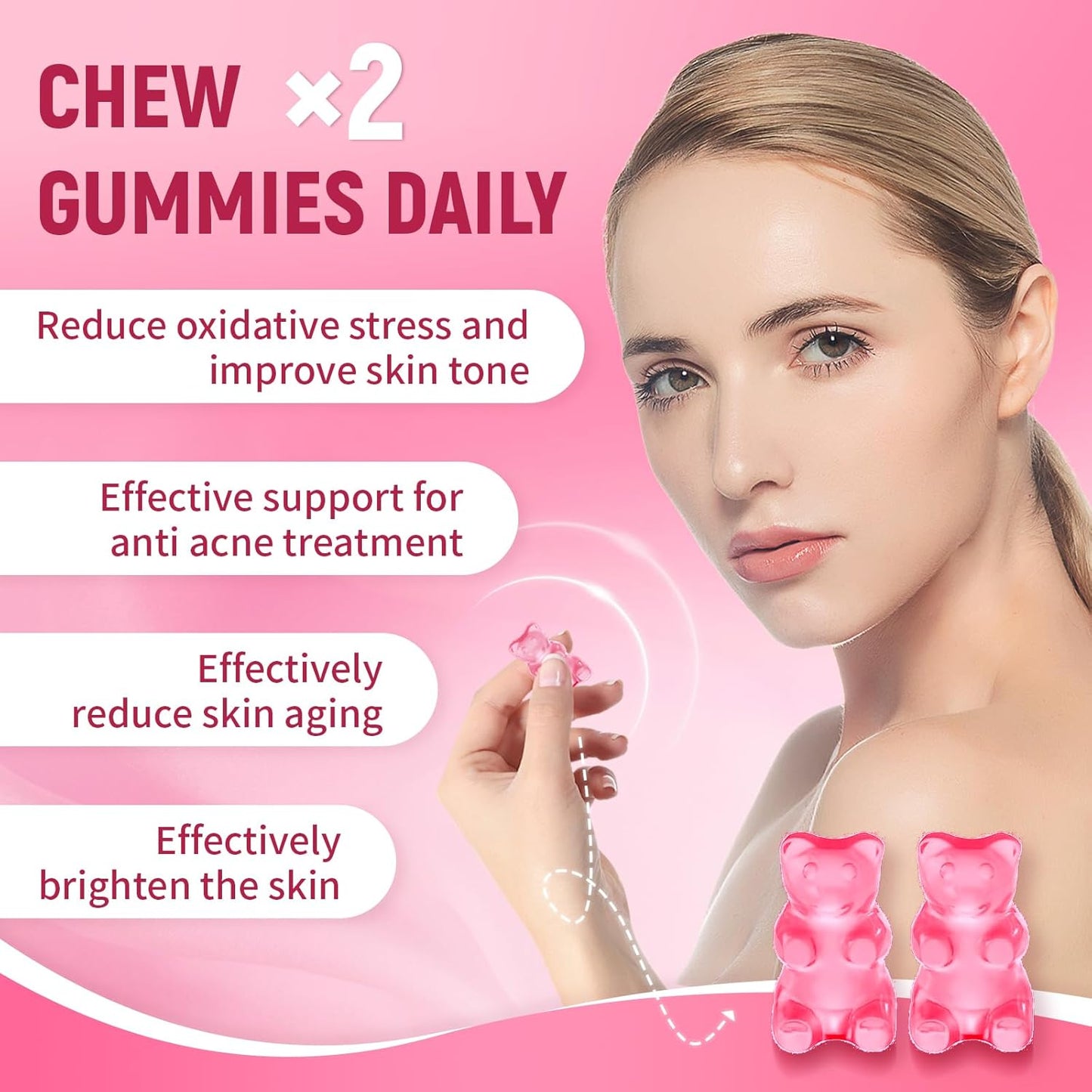 Organic Glow Gummies for Women - Collagen & Glutathione Blend for Dark Spots - Korean Skin Vitamins (1 Bottle)