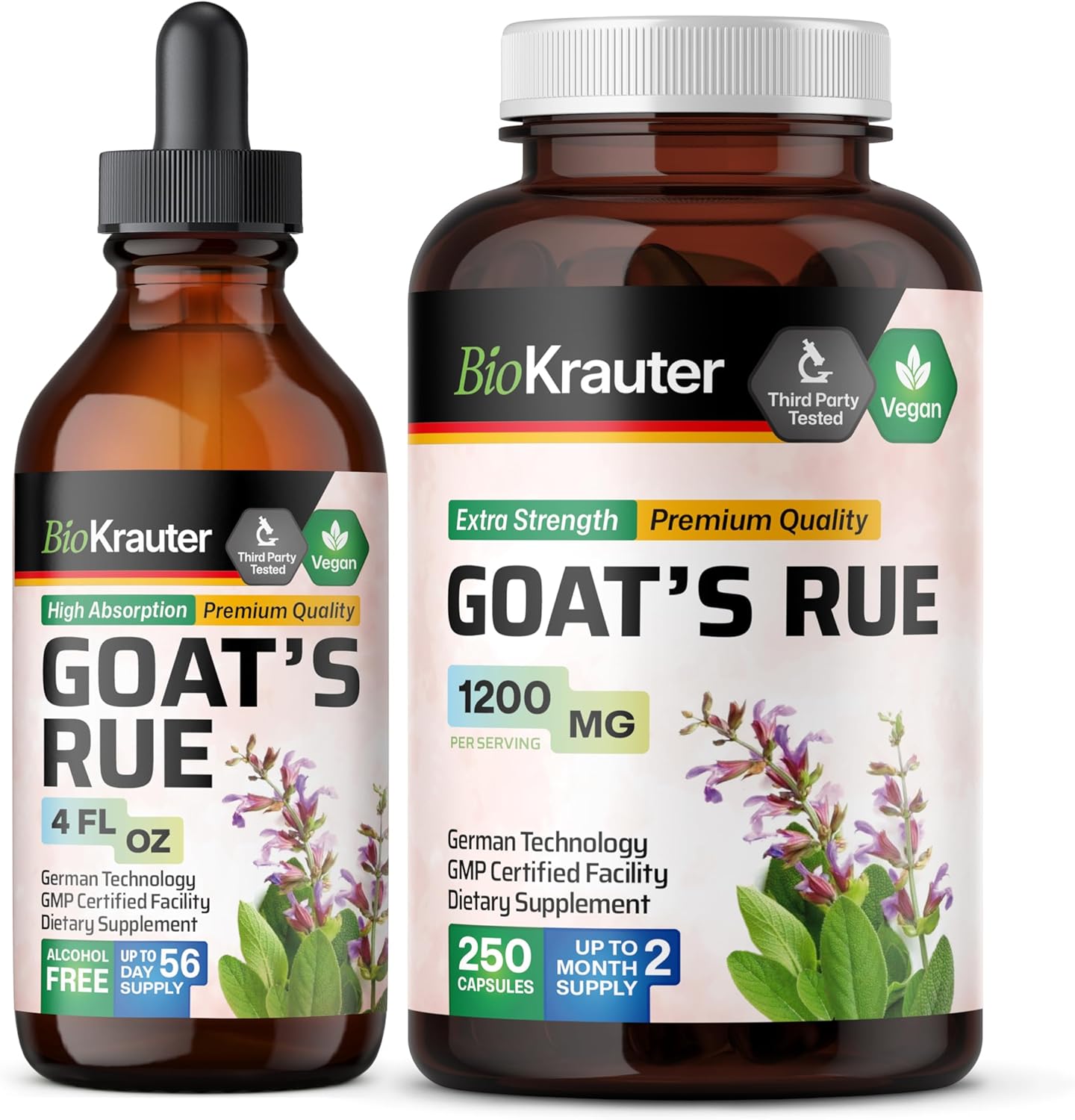 Organic Goat's Rue Tincture and Capsules Bundle - 4 Fl. Oz. Liquid Extract and 250 Pills