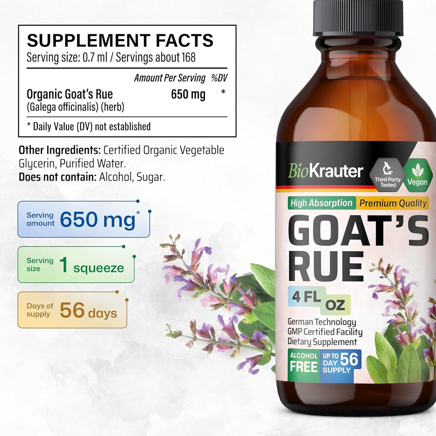 Organic Goat's Rue Tincture and Capsules Bundle - 4 Fl. Oz. Liquid Extract and 250 Pills