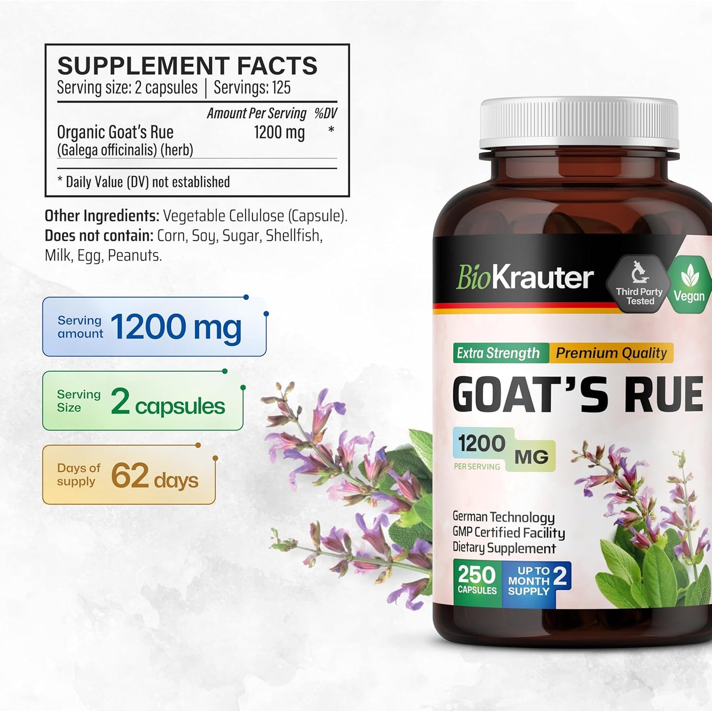 Organic Goat's Rue Tincture and Capsules Bundle - 4 Fl. Oz. Liquid Extract and 250 Pills