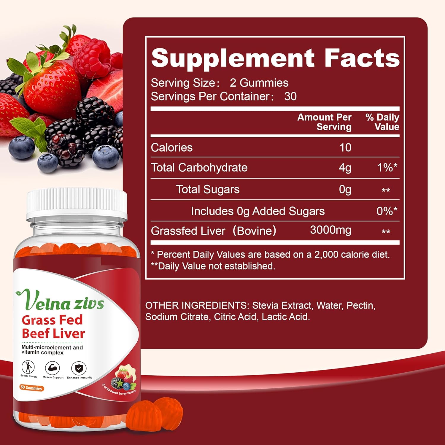 Organic Grass-Fed Beef Liver Gummies with High Protein & Vitamins | Energy Boost & Digestion Support | Non-GMO, 60 Count