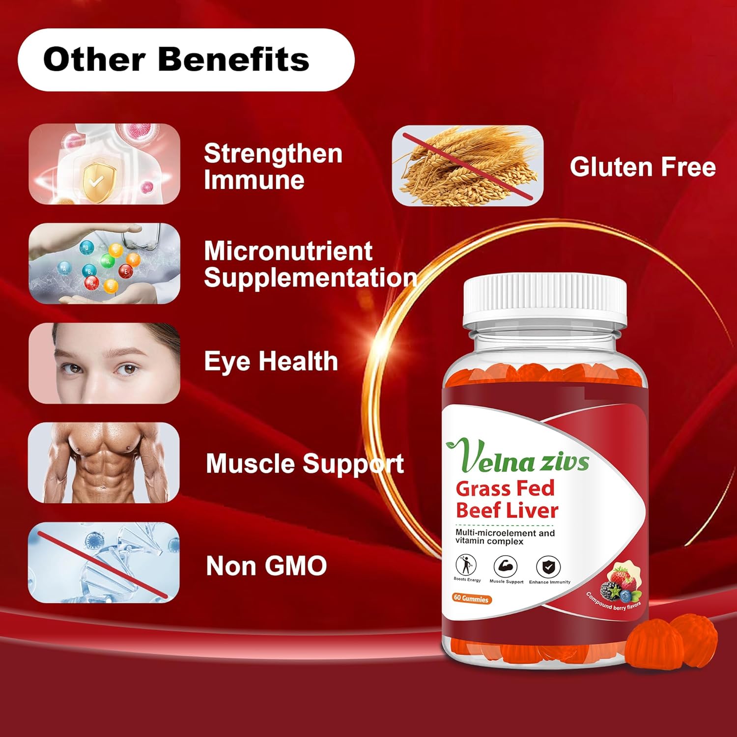 Organic Grass-Fed Beef Liver Gummies with High Protein & Vitamins | Energy Boost & Digestion Support | Non-GMO, 60 Count