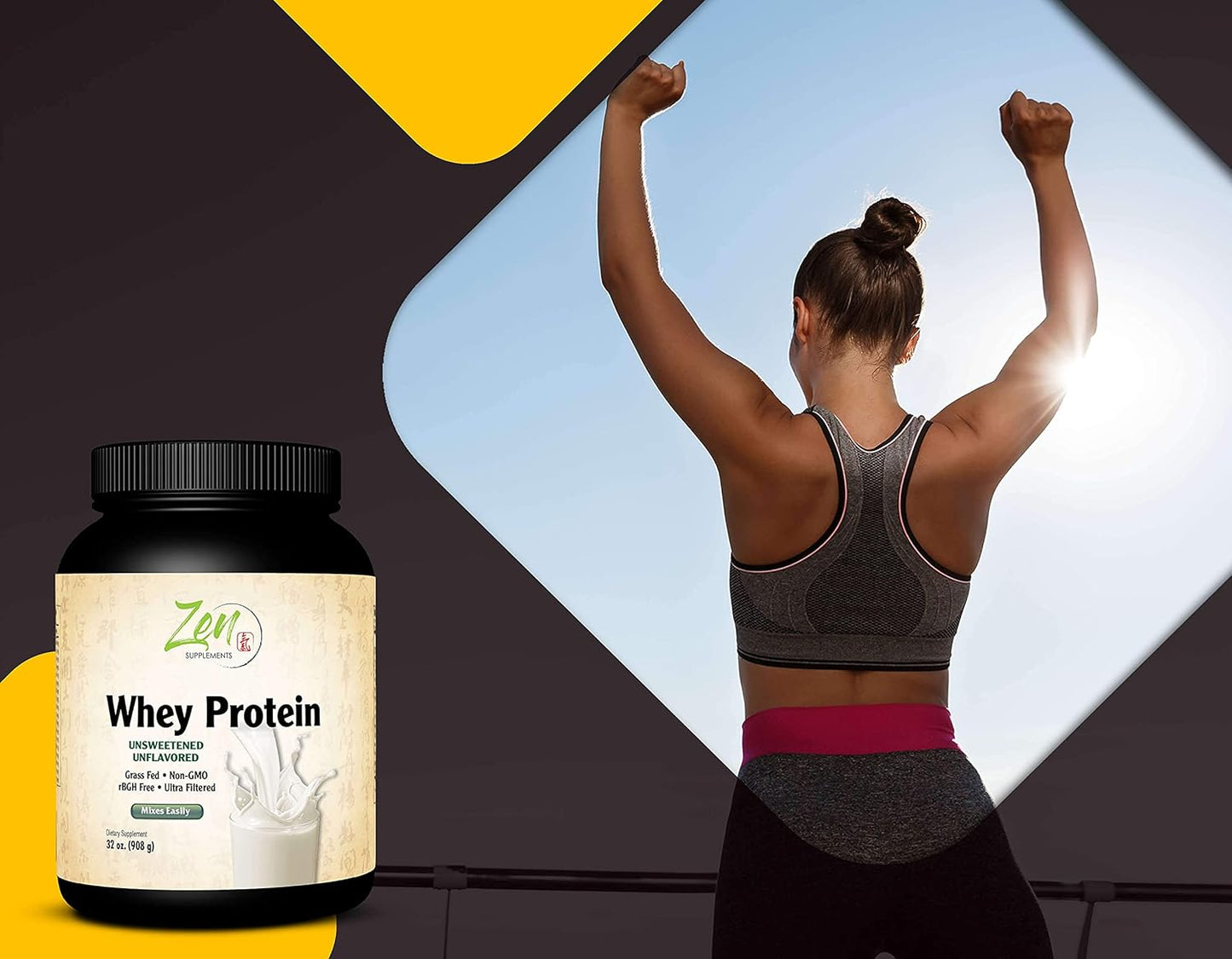 Organic Grass Fed Whey Protein Powder - 19g per Serving, Keto Friendly, Unflavored - 32 Oz - Zen Supplements