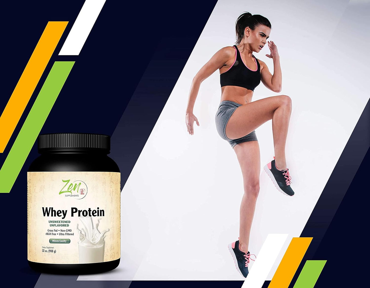 Organic Grass Fed Whey Protein Powder - 19g per Serving, Keto Friendly, Unflavored - 32 Oz - Zen Supplements