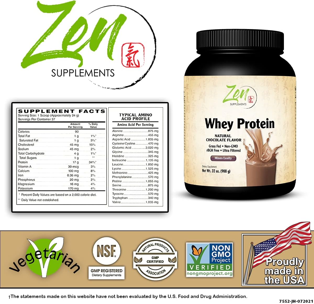Organic Grass-Fed Whey Protein Powder - Chocolate Flavor - 19g Protein Per Serving - Keto-Friendly - 32 Oz