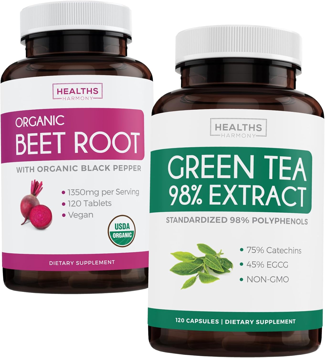 Organic Green Tea Extract & Beetroot Powder Bundle - Natural Energy Boost Pack - Metabolism Support with EGCG & Black Pepper - 240 Capsules
