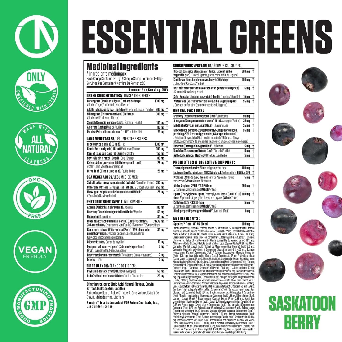 Organic Greens Powder with Spectra, Matcha, Spirulina, Probiotics, Antioxidants | Boost Energy & Digestion | Vegan, Non-GMO, Stevia Sweetened | 30 Servings