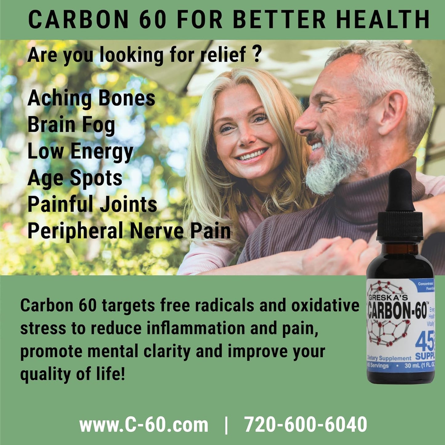 Organic Greska's Carbon-60™ 45-Day Supply: Food-Grade & All-Natural