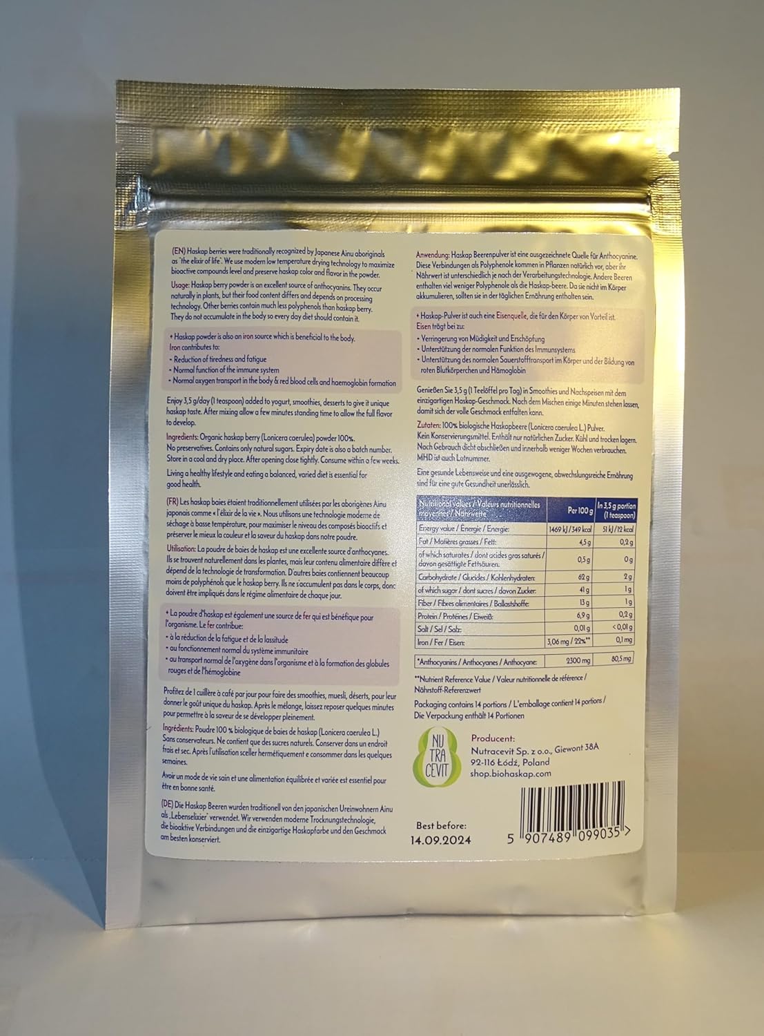 Organic HASKAP Berry Powder Regeneration+ 50G - Rich in ANTHOCYANINS & Iron for Smoothies and Desserts