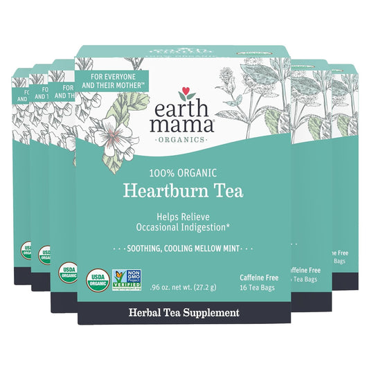 Organic Heartburn Tea for Pregnancy with Marshmallow Root & Lemon Balm - 16 Teabags/Box (6-Pack)