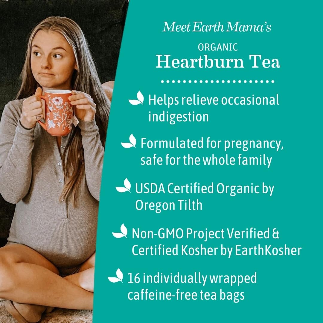Organic Heartburn Tea for Pregnancy with Marshmallow Root & Lemon Balm - 16 Teabags/Box (6-Pack)